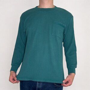 Y2K Hampton House Thermal Waffle Long Sleeve Teal Pocket Shirt L
